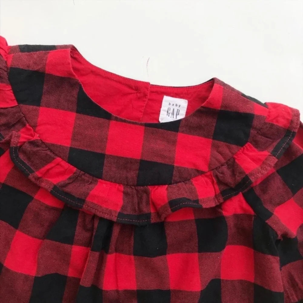 Babygap red/black buffalo plaid ruffle dress EUC 18-24 months